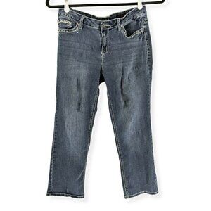 Earl Jeans Denim Embroidered Rhinestone Embellished Straight Leg Women's 14P